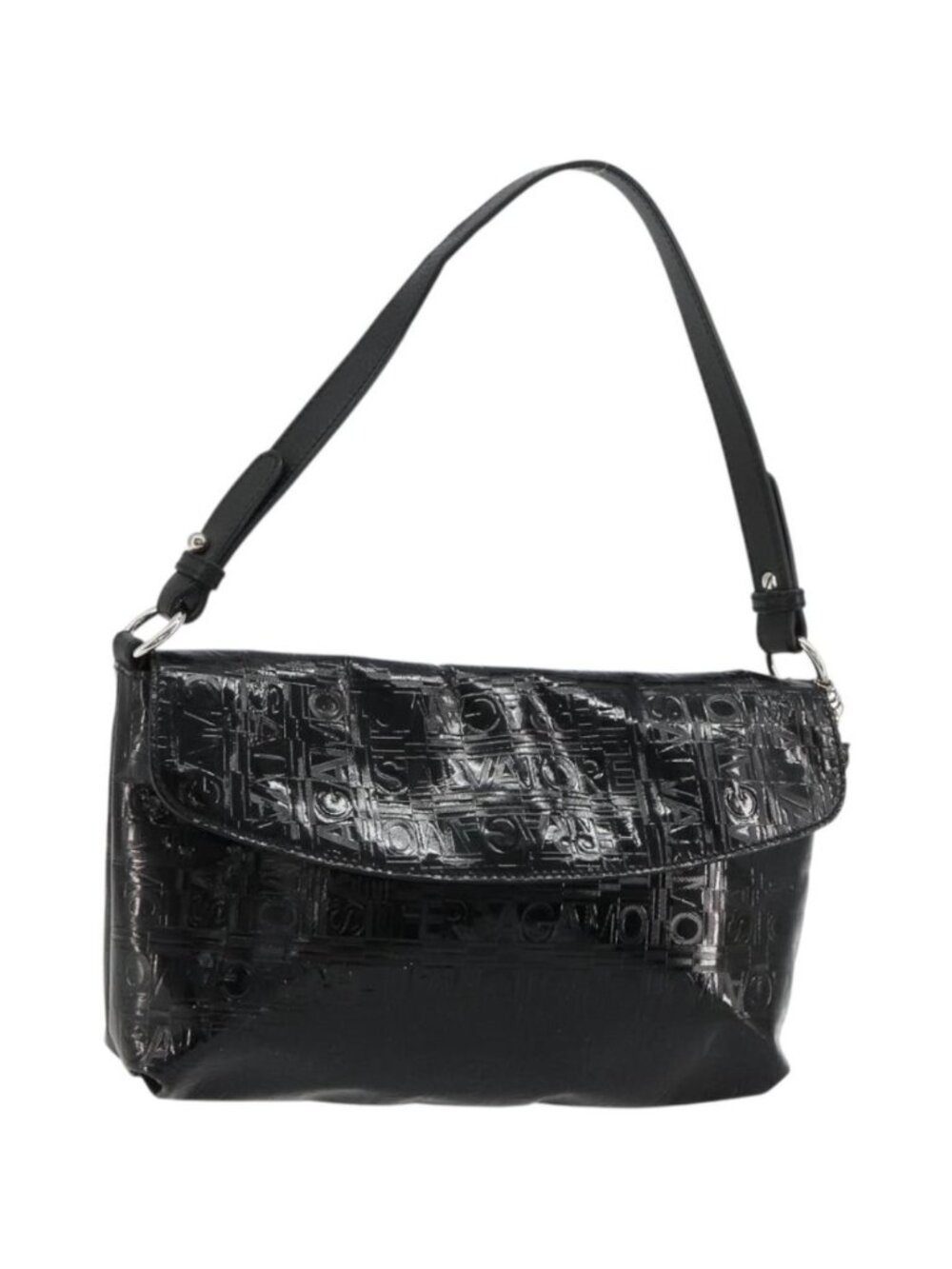 Salvatore Ferragamo Shoulder Bag Patent leather Black Silver